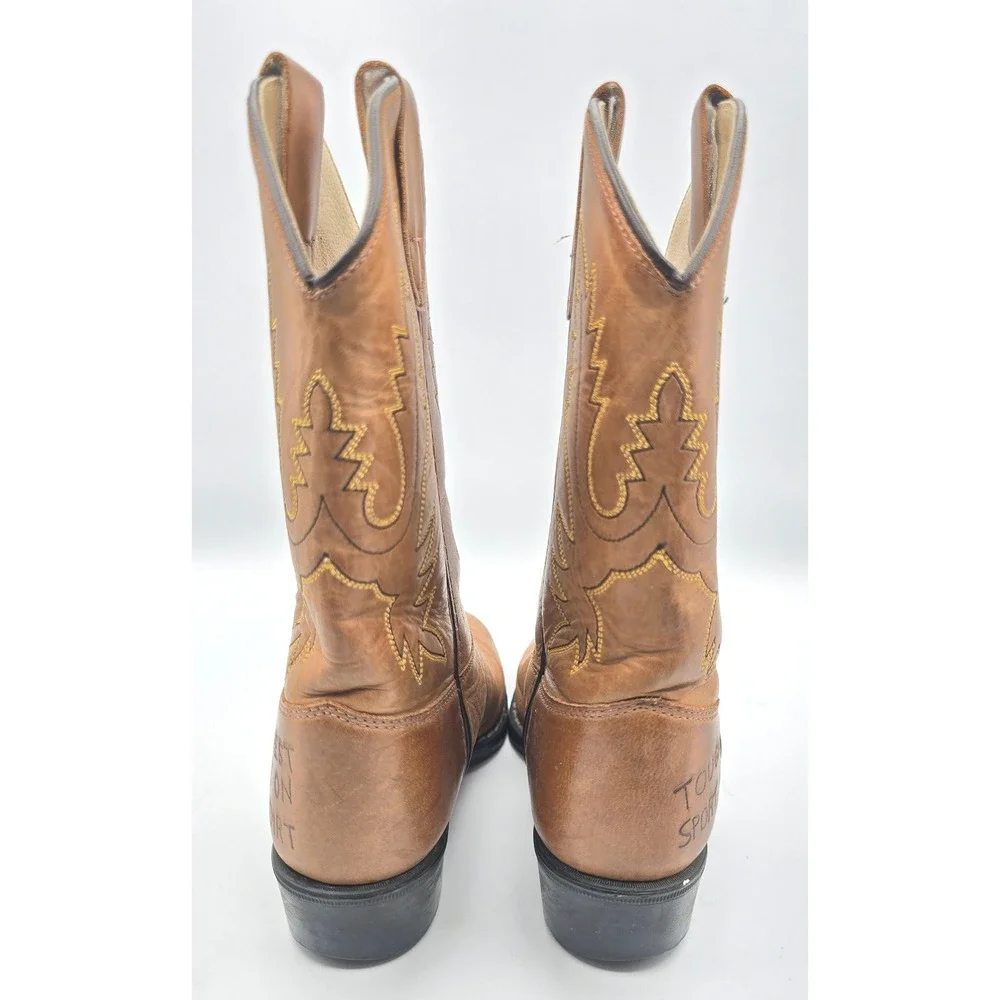 Old West Kids PBR Rodeo Tan Leather Cowboy Boots Toughest Sport on Dirt Size 3